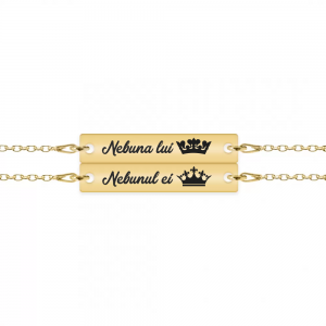 Set bratari argint cuplu tablite 30 mm (2 bucati incluse) - personalizate cu text - placate cu aur galben de 24 karate